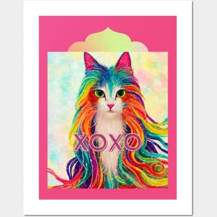 XOXO (hugs and kisses) long haired cat Posters and Art